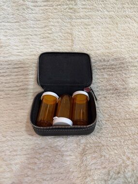 Coach Black Leather Zipped Pill Case with Amber Bottles